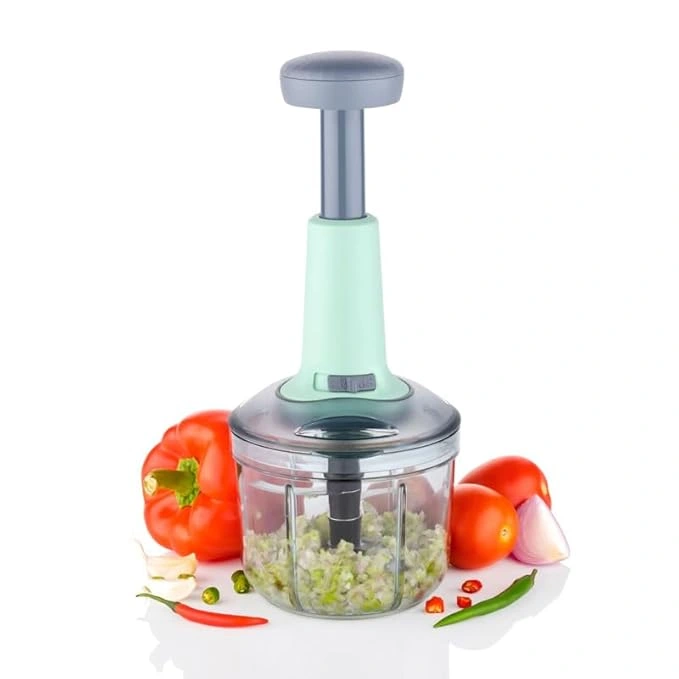Manual Push Chopper 900ml Steel Blade Hand Press Vegetables Chopper Kitchen for Cutting Salad, Onion, Chilly Mixer (Green)