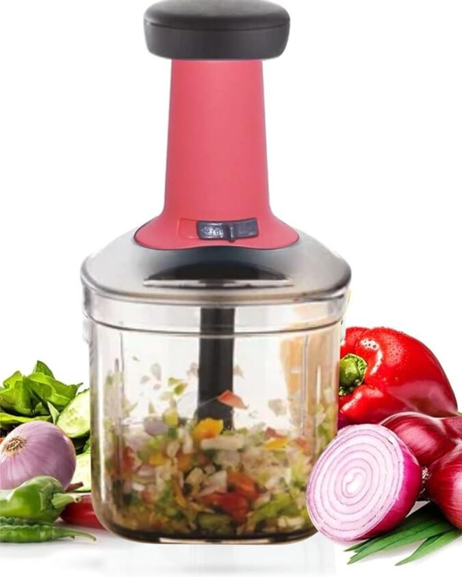 Rellon Industries Food Chopper 1100ML, Vegetable Chopper, Onion Chopper, Garlic Chopper Hand Chopper for Vegetables Large Chopper (PINK)
