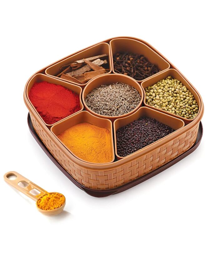 Oblivion Plastic Masala Box 1 Pc – Multicolor Spice Storage Container, Rangoli Organizer Dabba, Stylish Airtight Kitchen Box for Indian Spices, Compact Multi-Compartment & Durable Traditional Storage