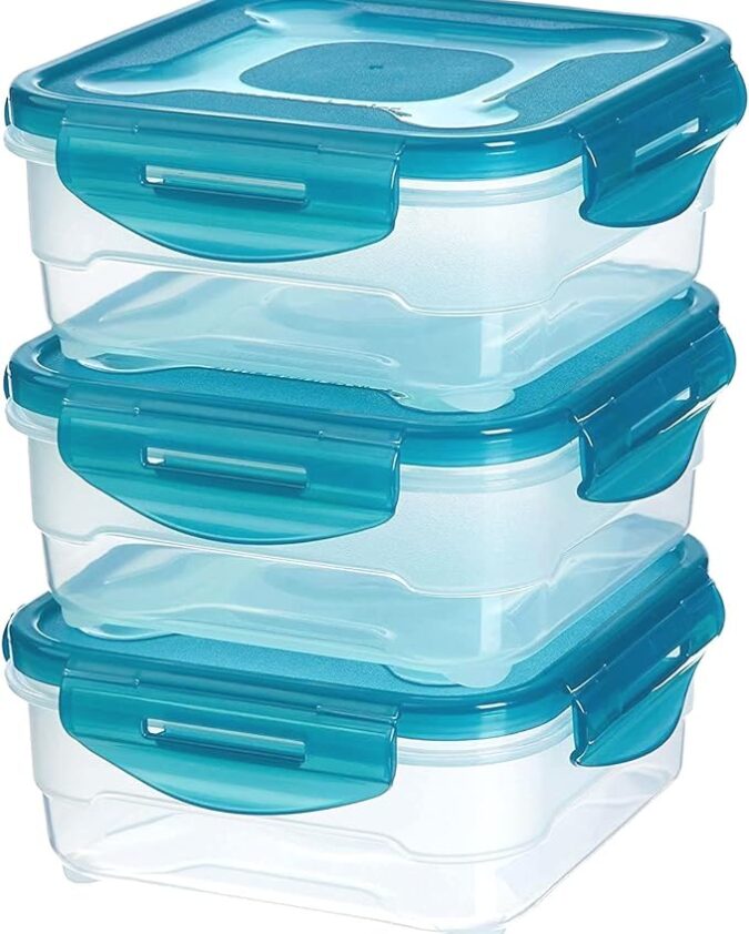 Angelware Plastic Air Tight Modular Fridge Storage Containers for Snacks Food Storage Boxes, Microwave Safe, Freezer Safe, BPA Free (3 pieces, 800ml)