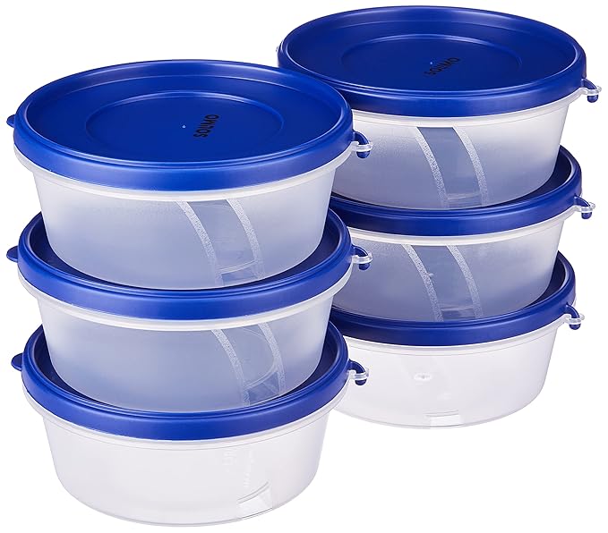 Solimo Nestable & Stackable Polypropylene Container Set, Round, 500 ml, Set of 6, Blue