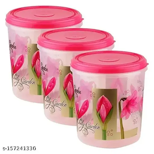 Plastic Kitchen Storage Container Set airtight Box Set for Kitchen Storage Plastic containers jar Set Container for Kitchen Storage Flour jar aata Storage 3pc - 5000 ml, 7000 ml, 10000 ml Plastic Grocery Container (Pack of 3, Pink,